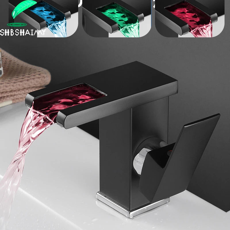 Aesthetic Bathroom Sink LED Waterfall Faucet.