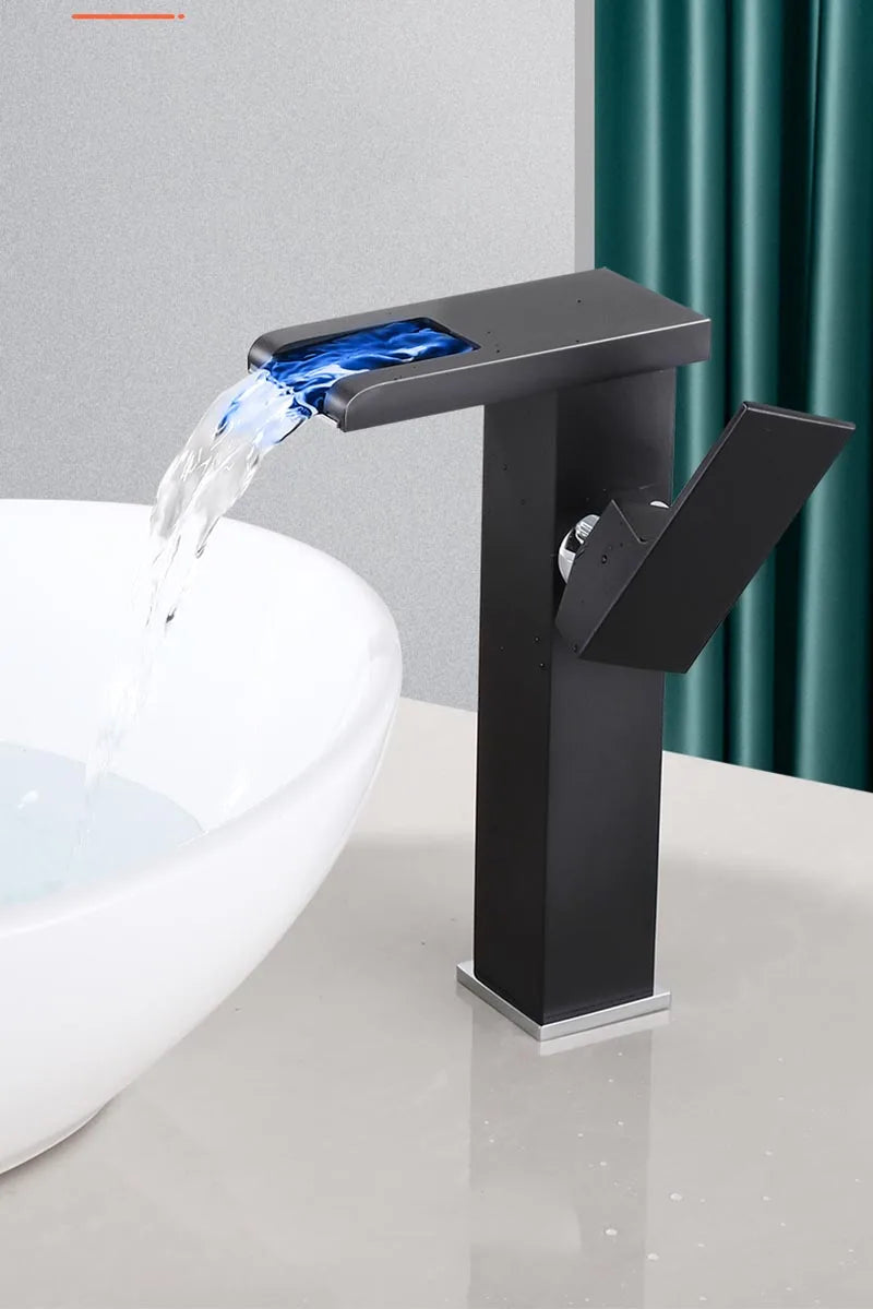 Aesthetic Bathroom Sink LED Waterfall Faucet.